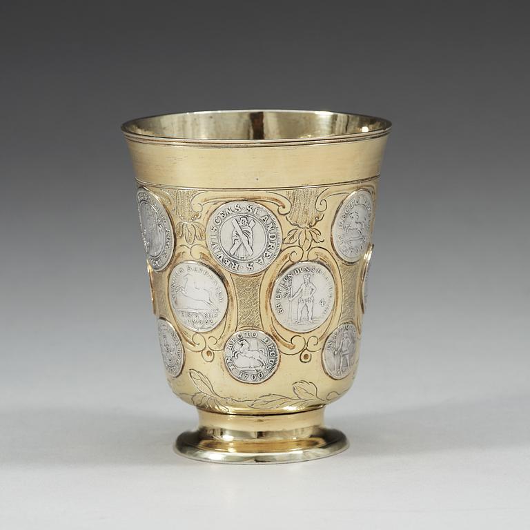 A German 18th century silver-gilt beaker, makers mark of Gebrüder Müllers, Berlin.