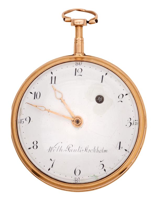 A gold verge pocket watch, Wilhelm Pauli, Stockholm 1802.