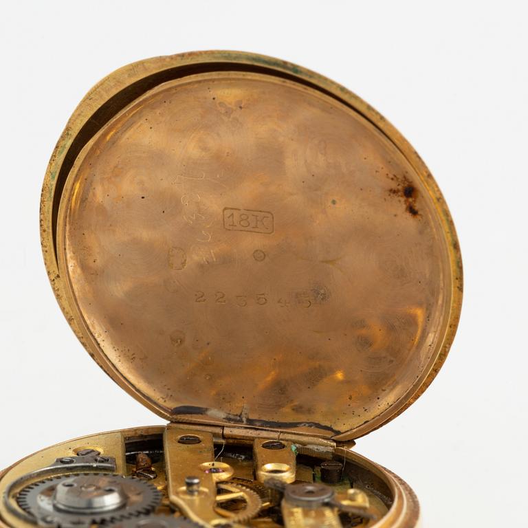 Pocket watch, 18K gold enamel, 29,5 mm.