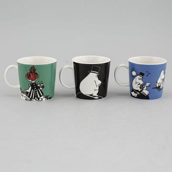 Three porcelain Moomin-characters mugs, Arabia, FInland, 1990s.