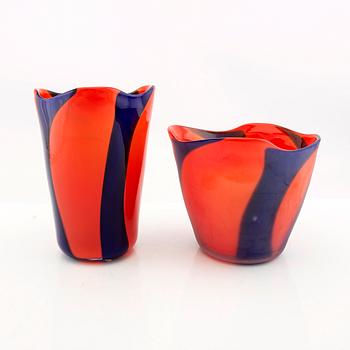 Berit Johansson, vases/bowl 2 pcs one signed and dated Sjöhyttan 1996.