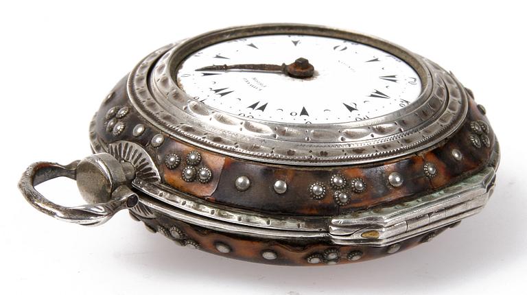 FICKUR, i fodral, silver, 1700/1800-tal.