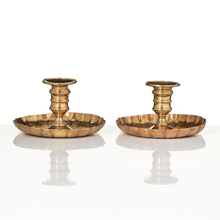 A pair of paktong late Baroque night candlesticks, first part 18th century.