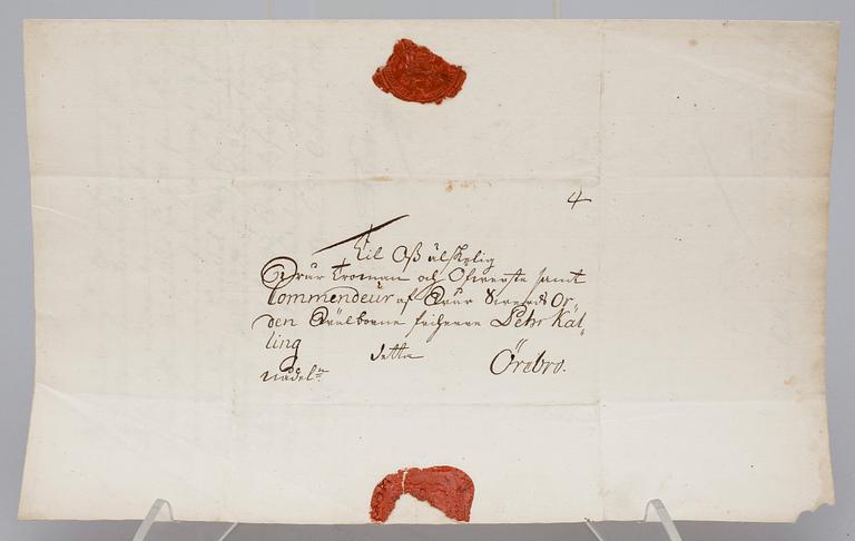 DOKUMENT MED KUNGLIG AUTOGRAF, Konung Adolf Fredrik av Sverige, dat Stockholm 24 okt 1756.