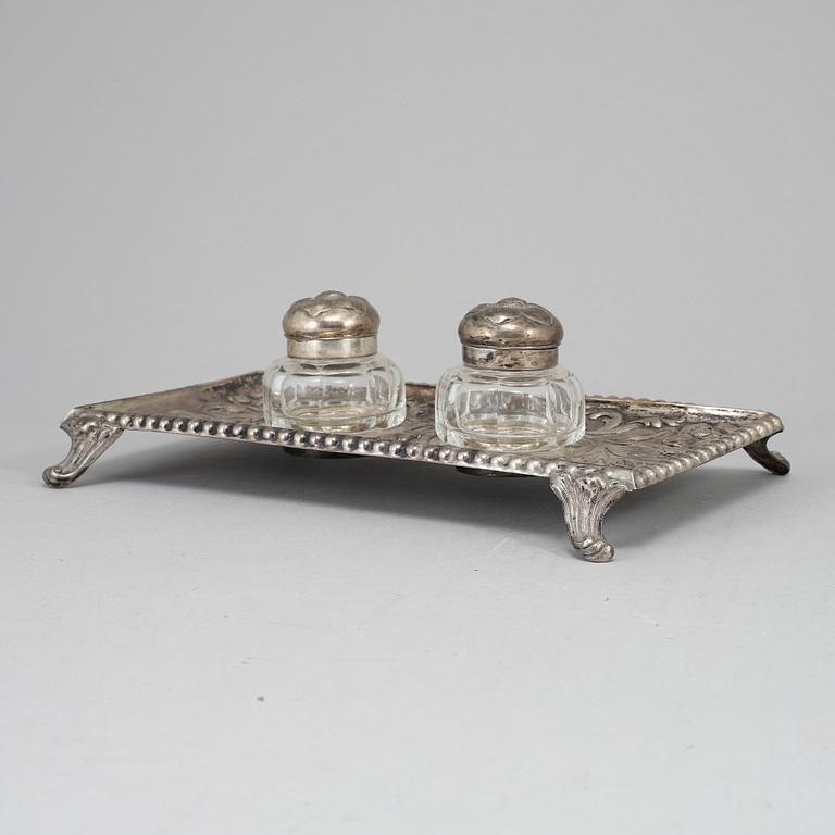 A silver and glass inkwell, Henrik Möller, Trondheim, Norway.