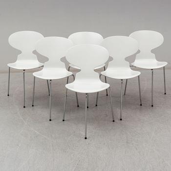 ARNE JACOBSEN, stolar, 6 st, "Myran". Fritz Hansen Danmark.