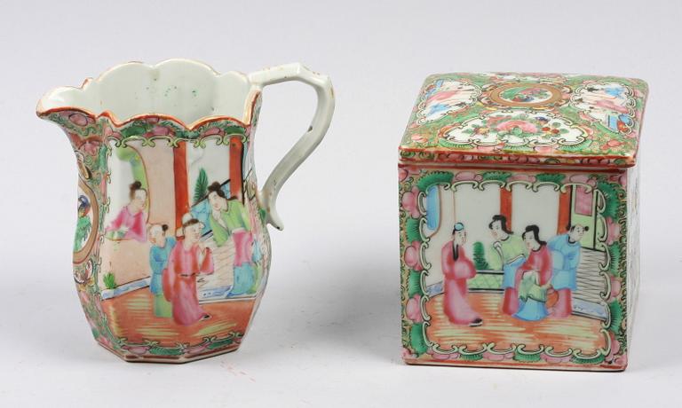 LOCKASK SAMT KANNA, porslin, 1800-tal.