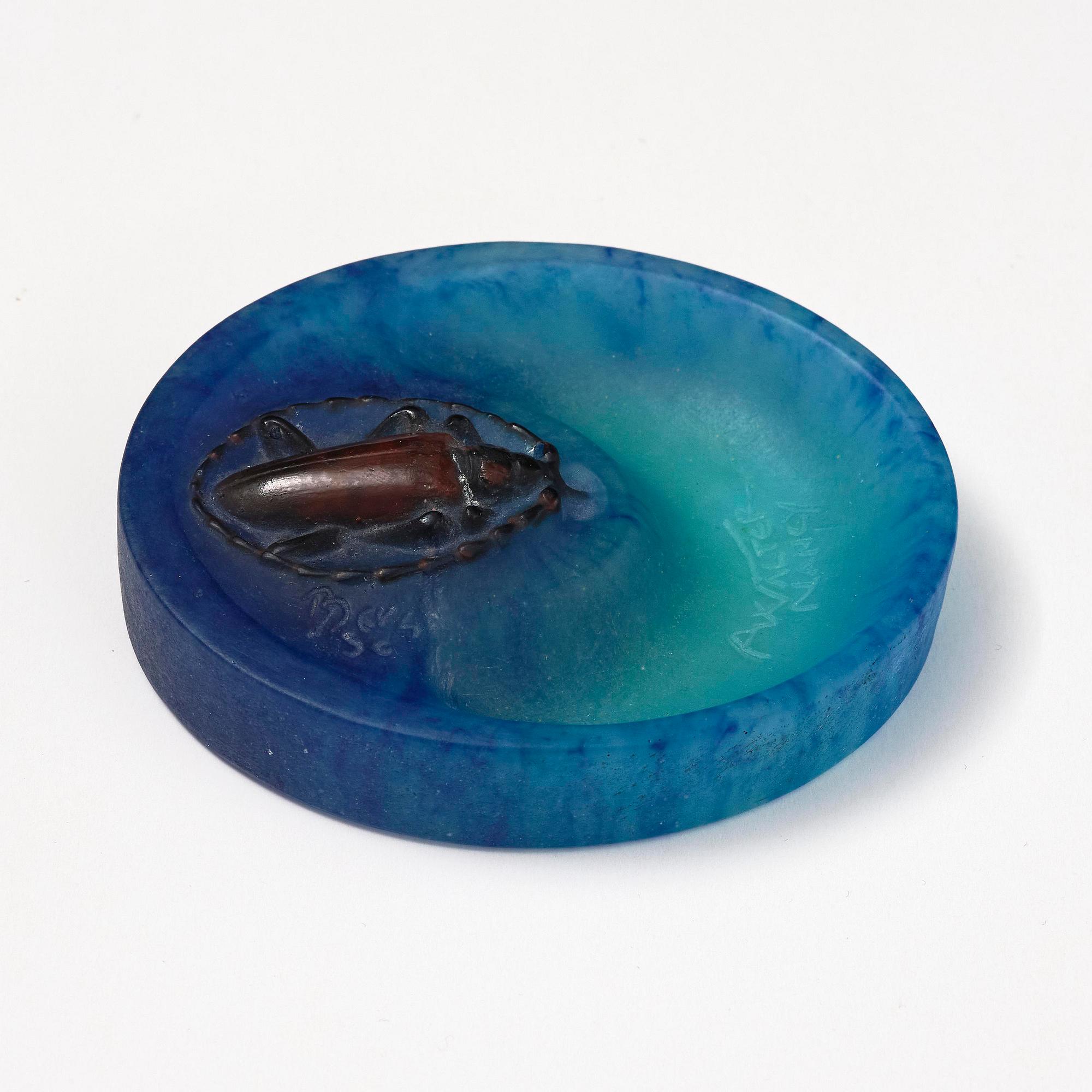 Almaric Walter, & Henri Bergé, a pâte de verre beetle ashtray, Nancy, France, early 20th century.