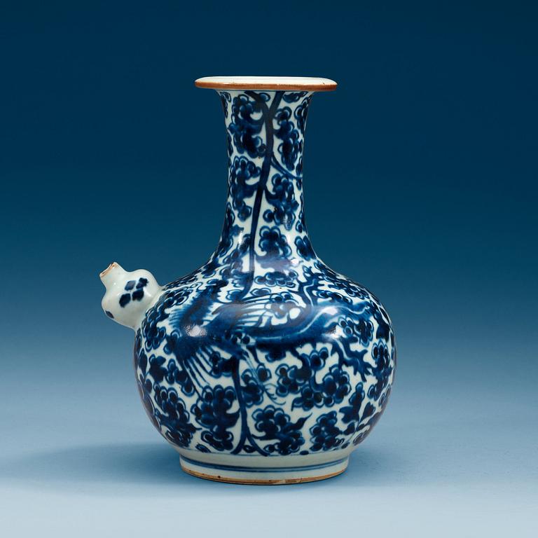 A blue and white kendi, Qing dynasty, early 18th Century.