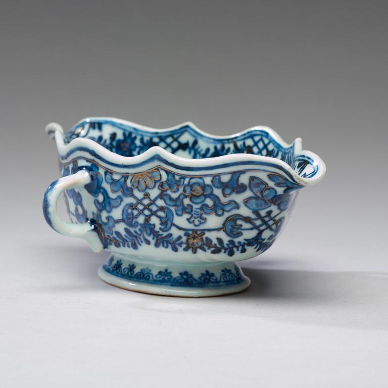 A blue and white sauce boat, Qing dynasty, 18th Century.