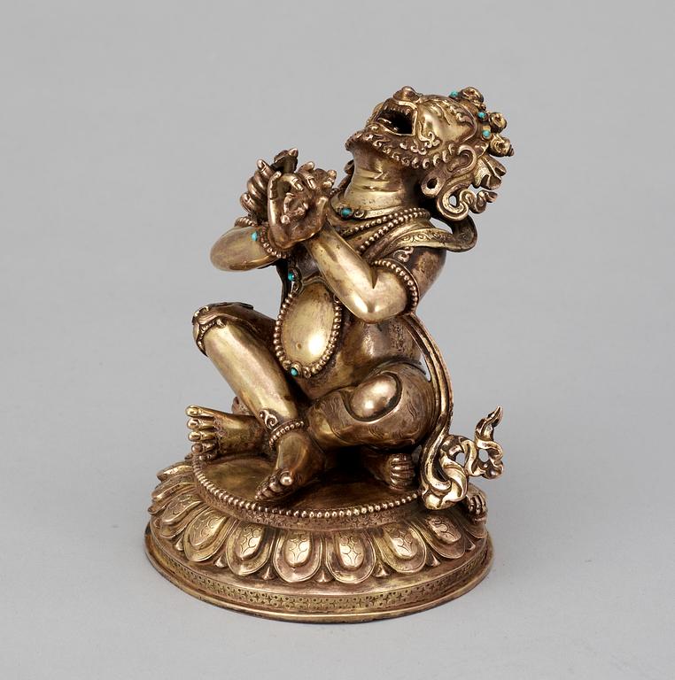 FIGURIN, förgylld brons. Buddhistisk gudom, Nepal/Tibet 1900-tal.
