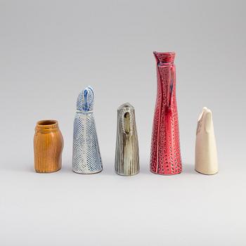 A set of five stoneware vases by Lisa Larson, Rörstrand.