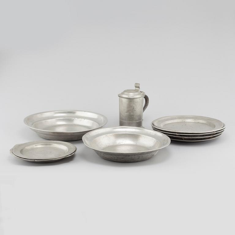 A set of ten pewter items from Sweden, 18th and 19th century.
