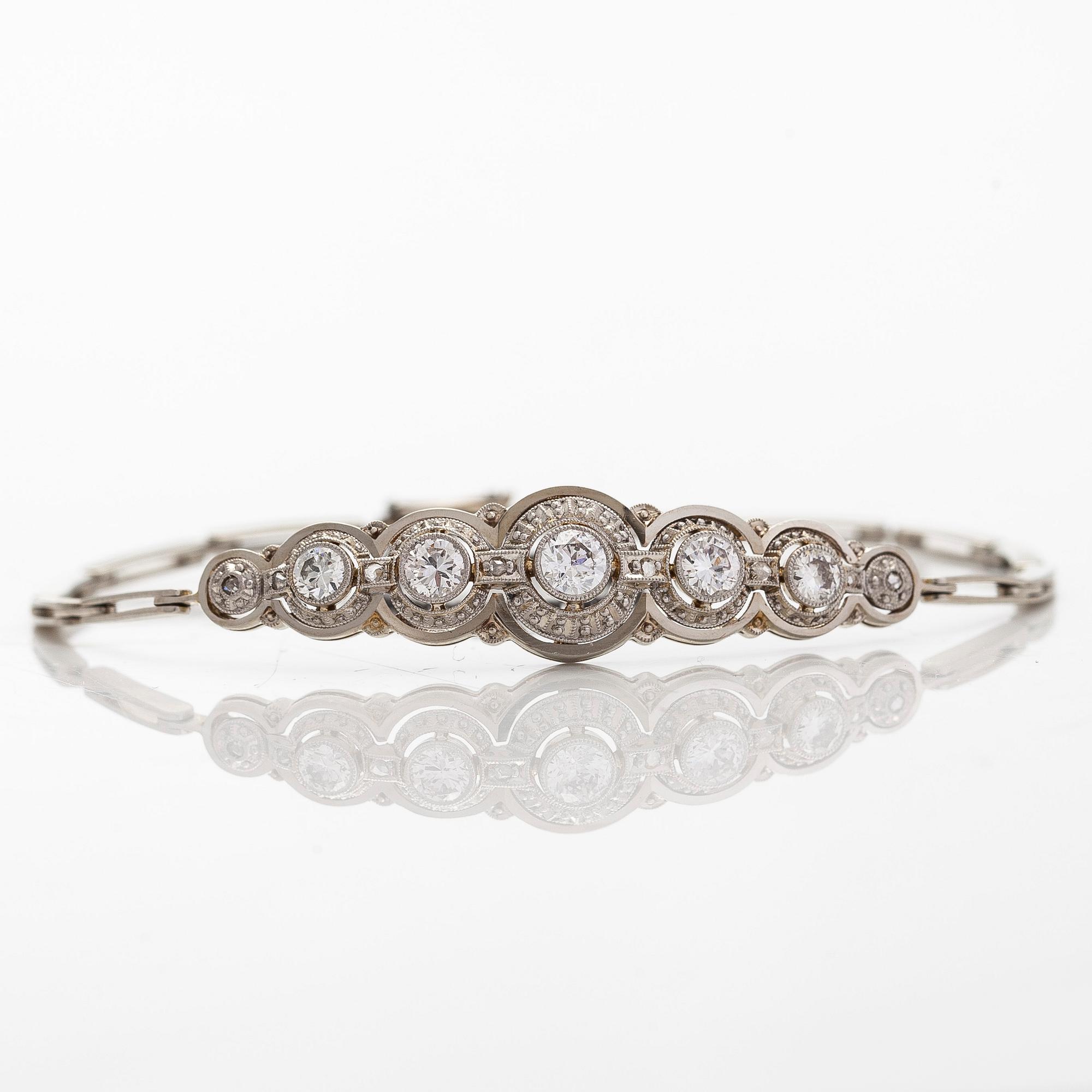 Armband, 14K vitguld med gammal- och rosenslipade diamanter, Hugo Grun.