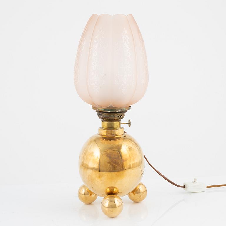 A brass and glass table light, Gusum, first half of the 20th Century.