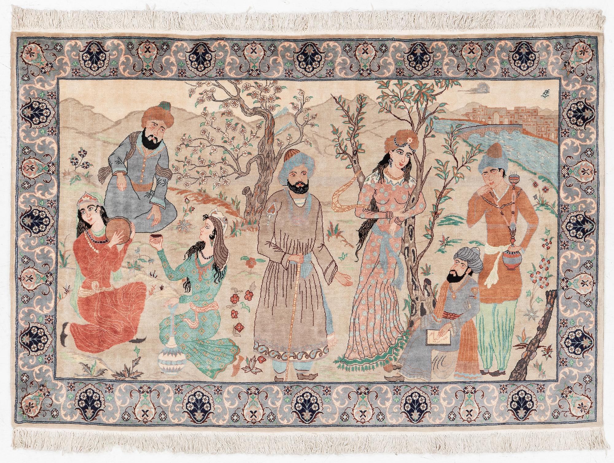 Tabriz carpet, figural, 170 x 115 cm.