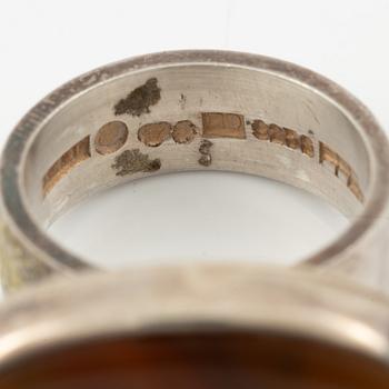 Lars Arby, four rings, sterling silver and agate, Gothenburg 1967, 1968 and 1976.