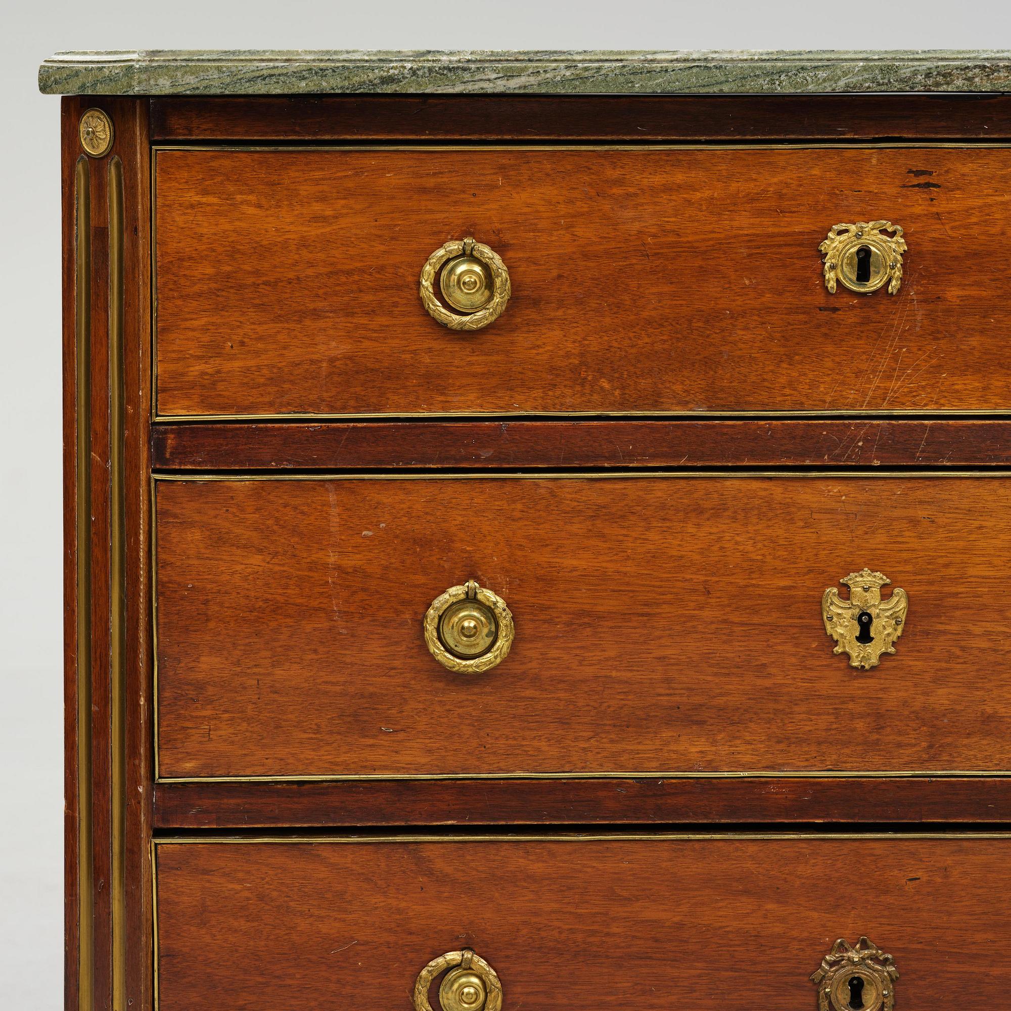 A Gustavian mahogany commode attributed to N. Dahlin (master in Stockholm 1761-87).