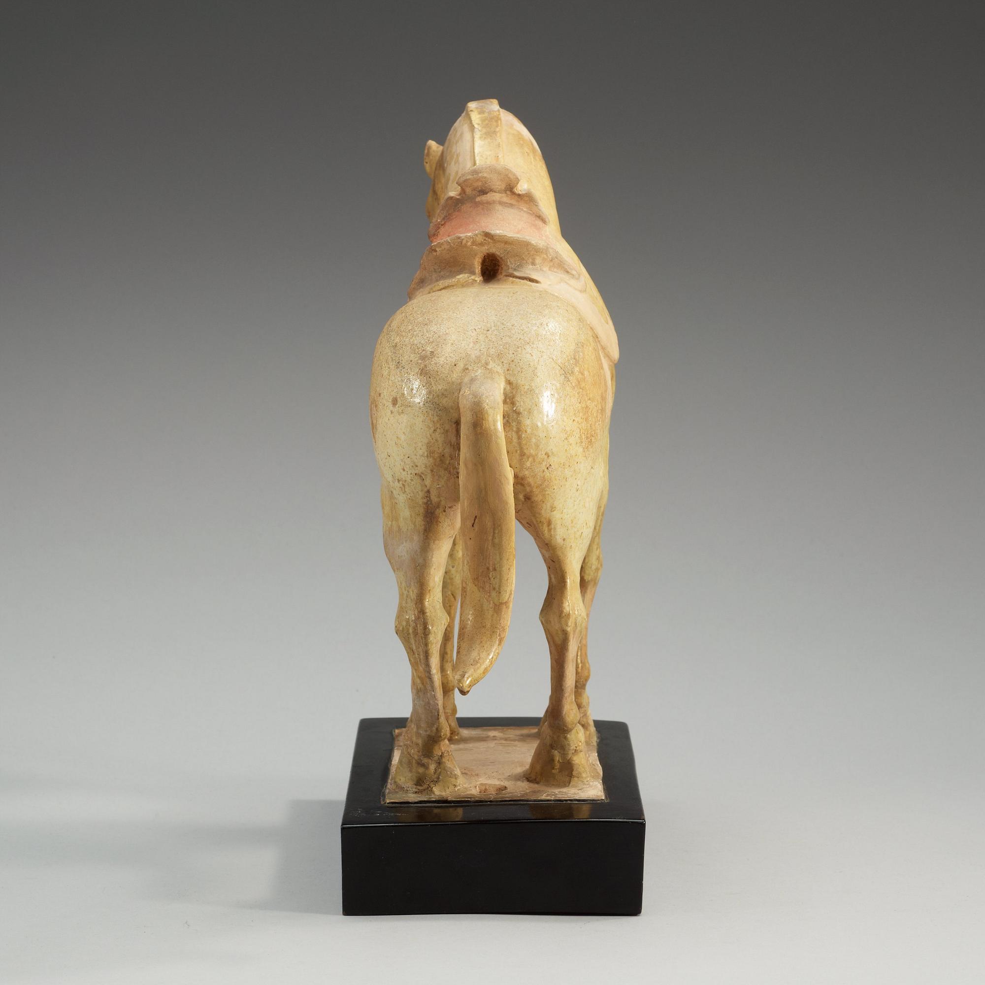 A yellow glazed pottery figure of a horze, presumably Tang dynasty (618-907).