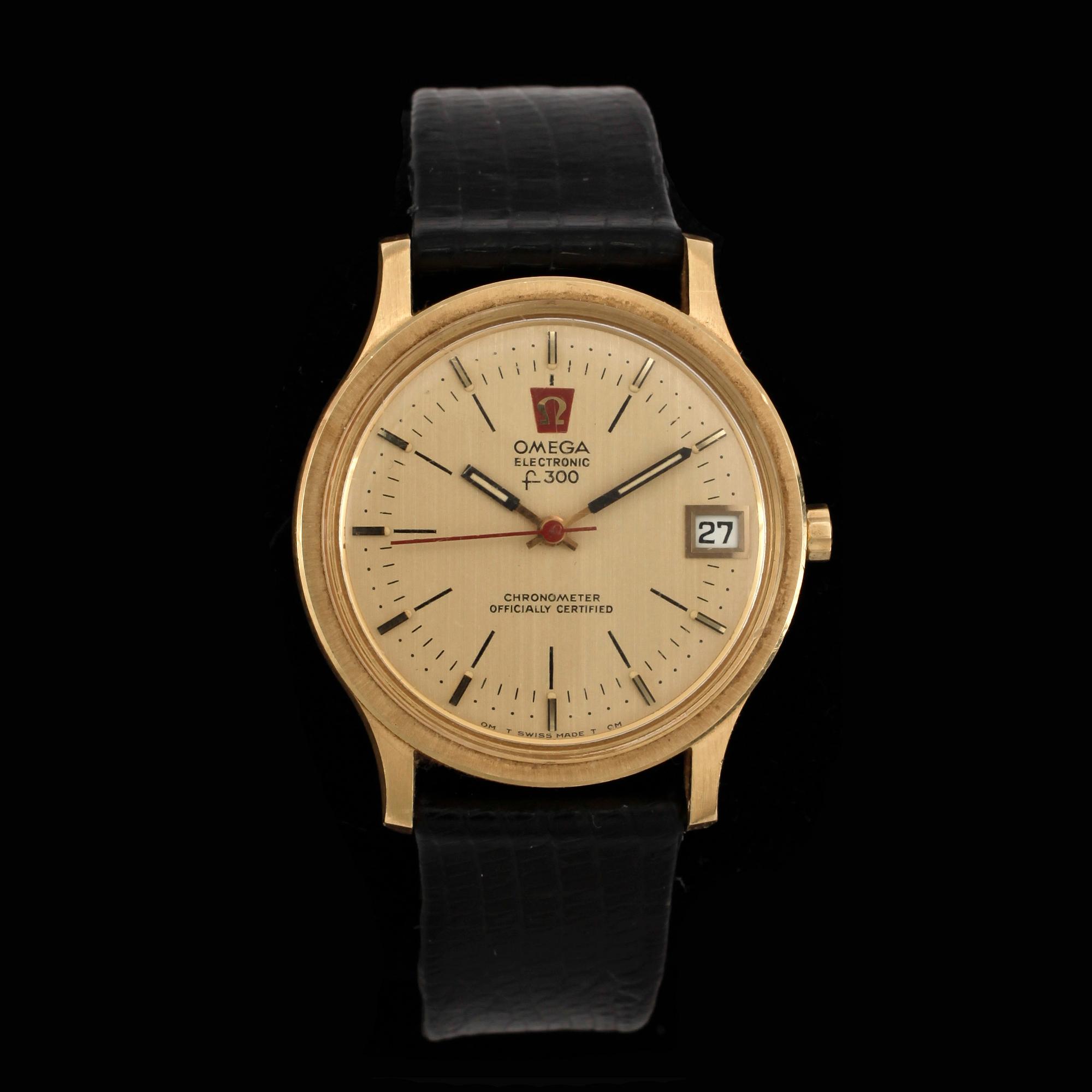 ARMBANDSUR, herr, 18k guld, Omega, Electronic, f300, Chronometer Officially Certified, 1970-tal.