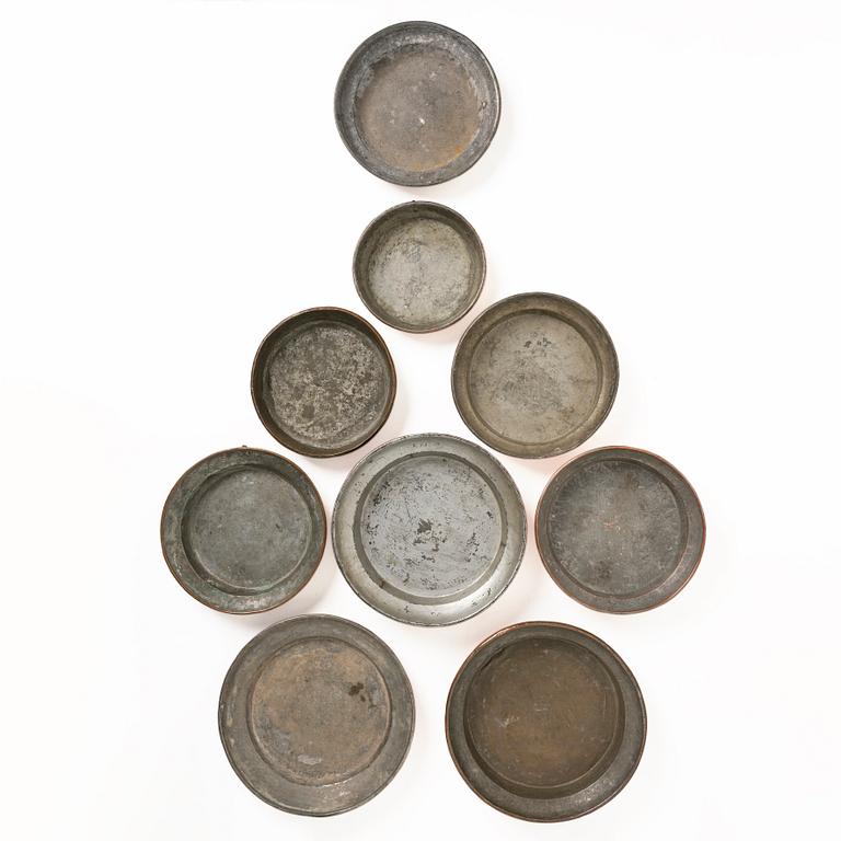 Kopparfat och formar, nio stycken, Sverige, 1800-tal.