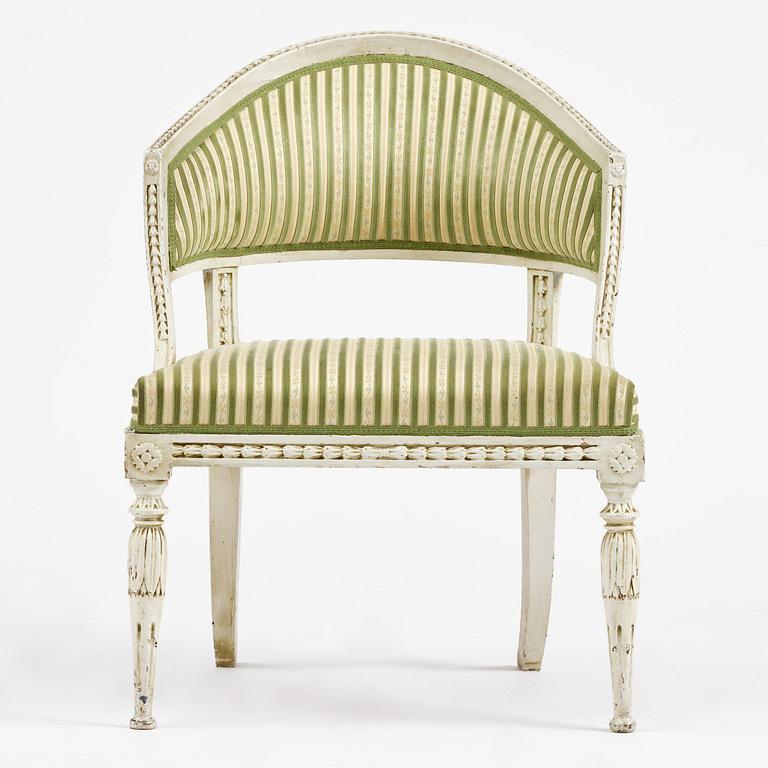 A late Gustavian open back armchair, Stockholm, late 18th century.