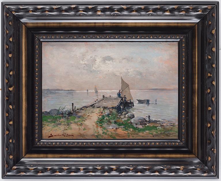 Severin Nilson, Segelbåt vid brygga.