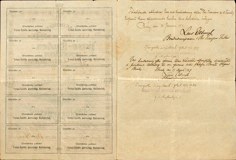 AKTIEBREV, två st, omkring 1898 resp 1901.