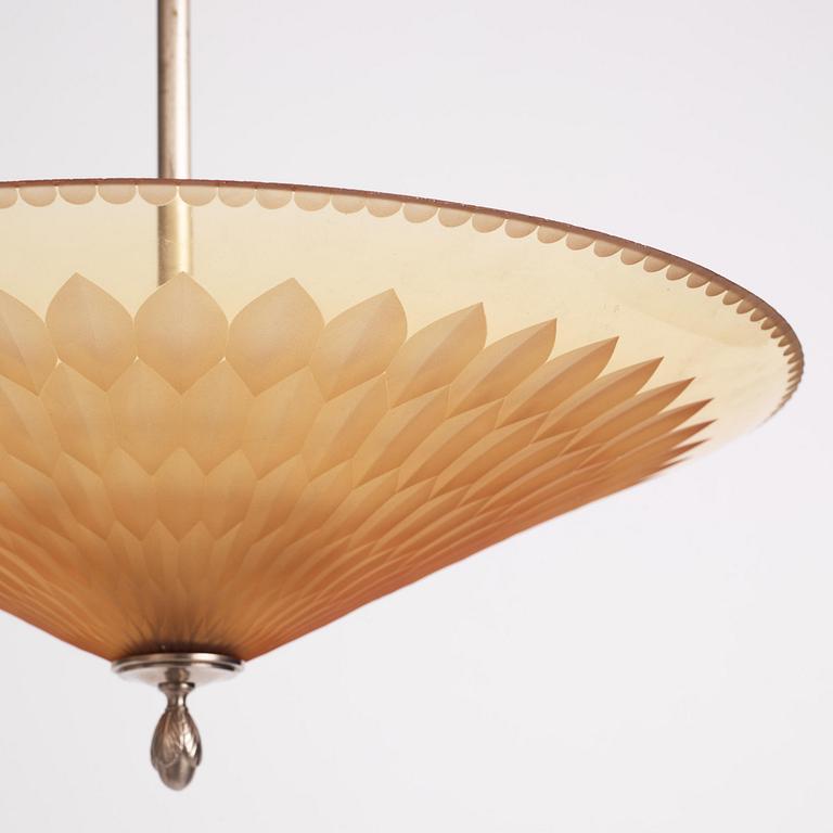 Edward Hald, a pair of ceiling lamps, Orrefors & Nordiska Kompaniet, 1920s-30s.