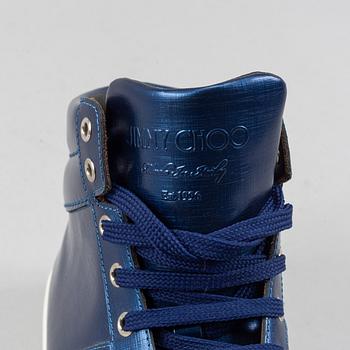 Jimmy Choo, a pair of blue metallic 'Belgravia' sneakers, size 44.