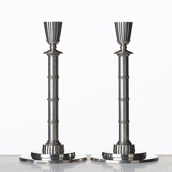 Erik Fleming, a pair of pewter candlesticks, Norrahammars tenn, Sweden 1930.