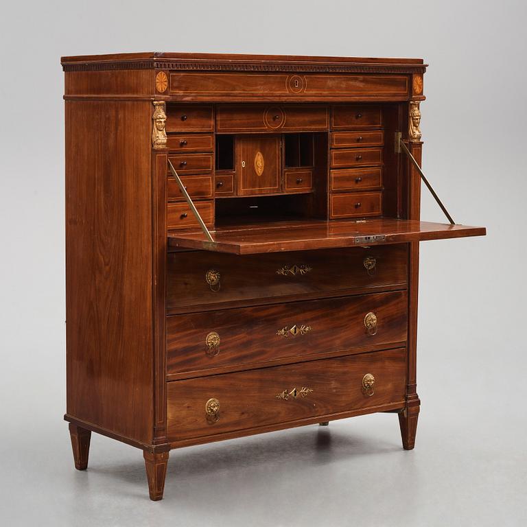 A late Gustavian mahogany secretaire attributed to J. F. Wejssenburg the Elder (master in Stockholm 1795-1837).