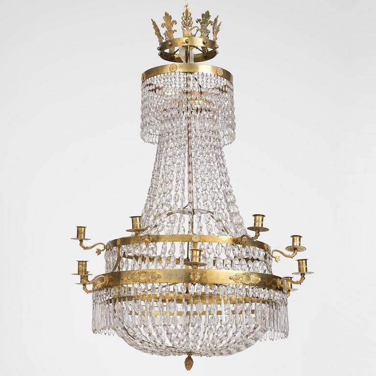 A Swedish Empire twelve-branch chandelier, Stockholm, early 19th century.