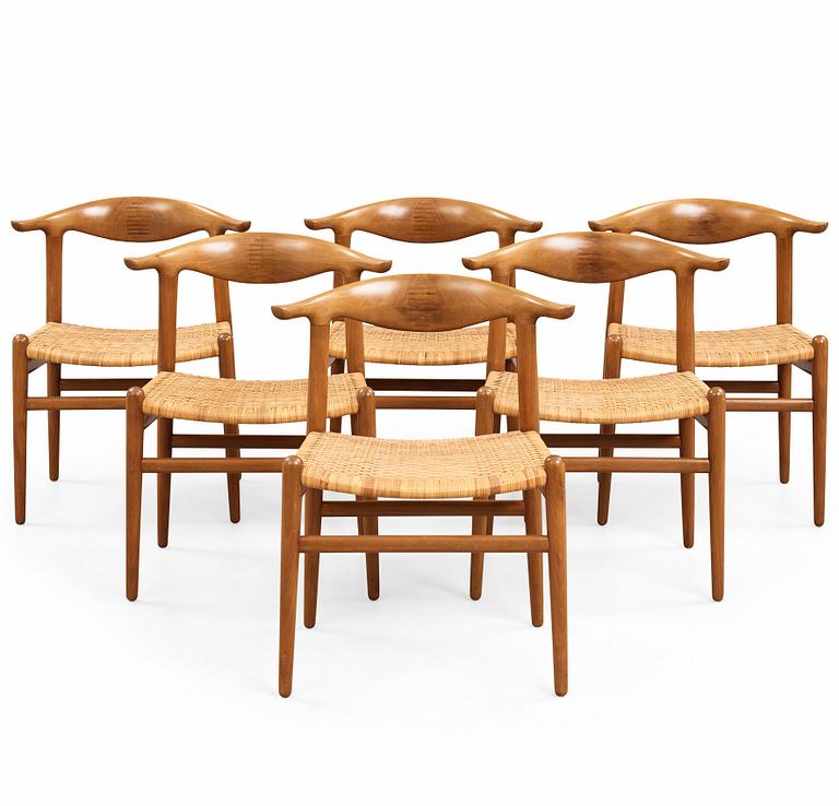 Hans J. Wegner, A set of six Hans J. Wegner 'cowhorn'chairs' 'JH-505, executed by cabinetmaker Johannes Hansen, Denmark 1950-60.