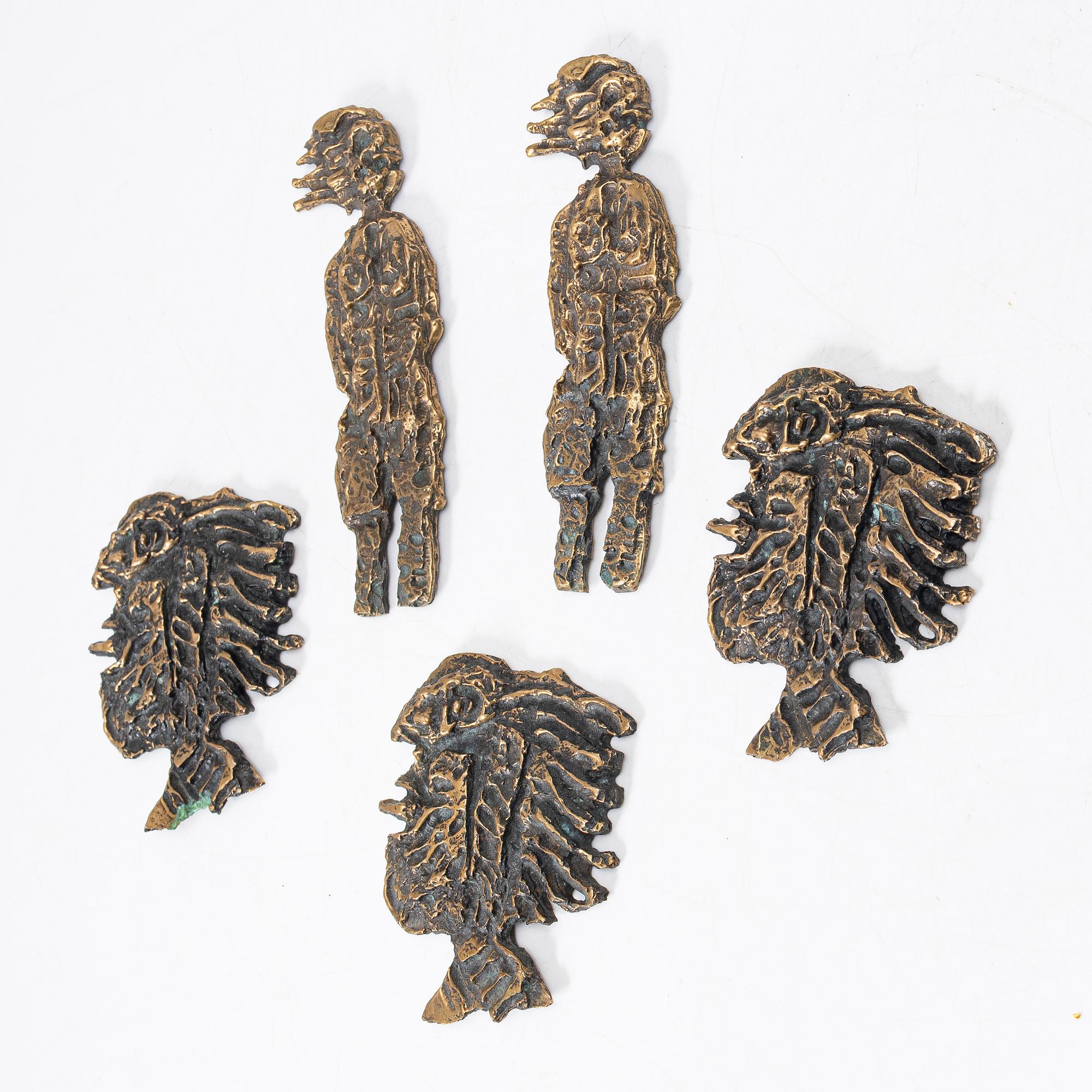 James Coignard, sculptures/wall plaques, 2 + 3 pieces, bronze, signed, Guyot Fondeur.