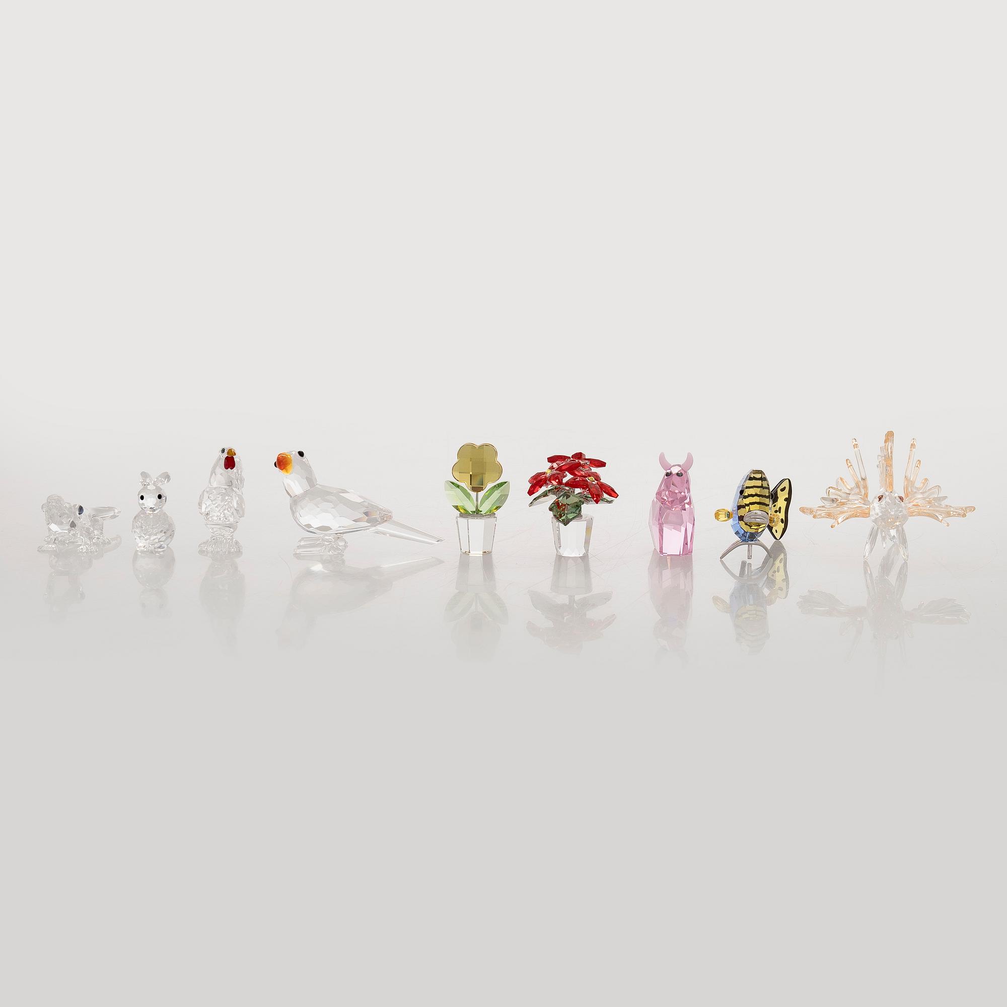 Swarovski, a set of 9 crystal figurines, late 20th century.