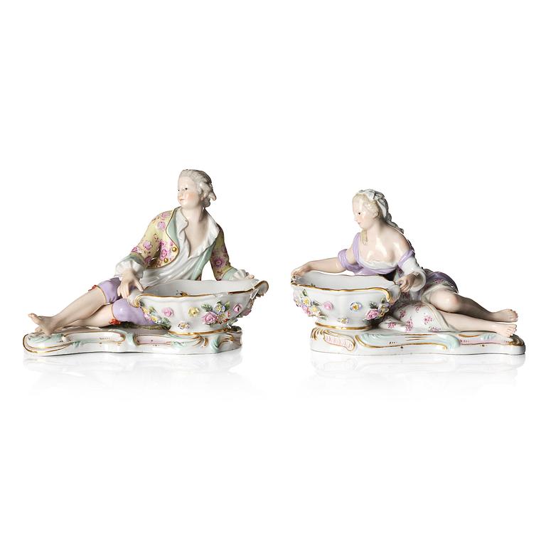 A pair of porcelain salt cellars, Meissen, Germany, late 19th century.