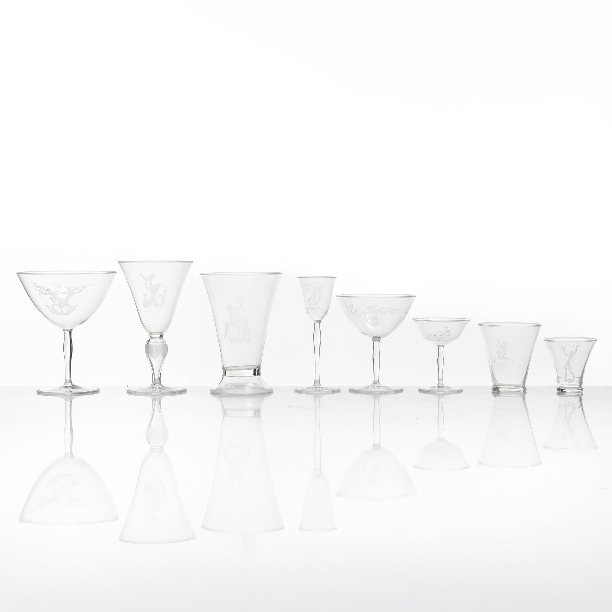 Simon Gate, glasservis, 65 delar, Orrefors, 1926.