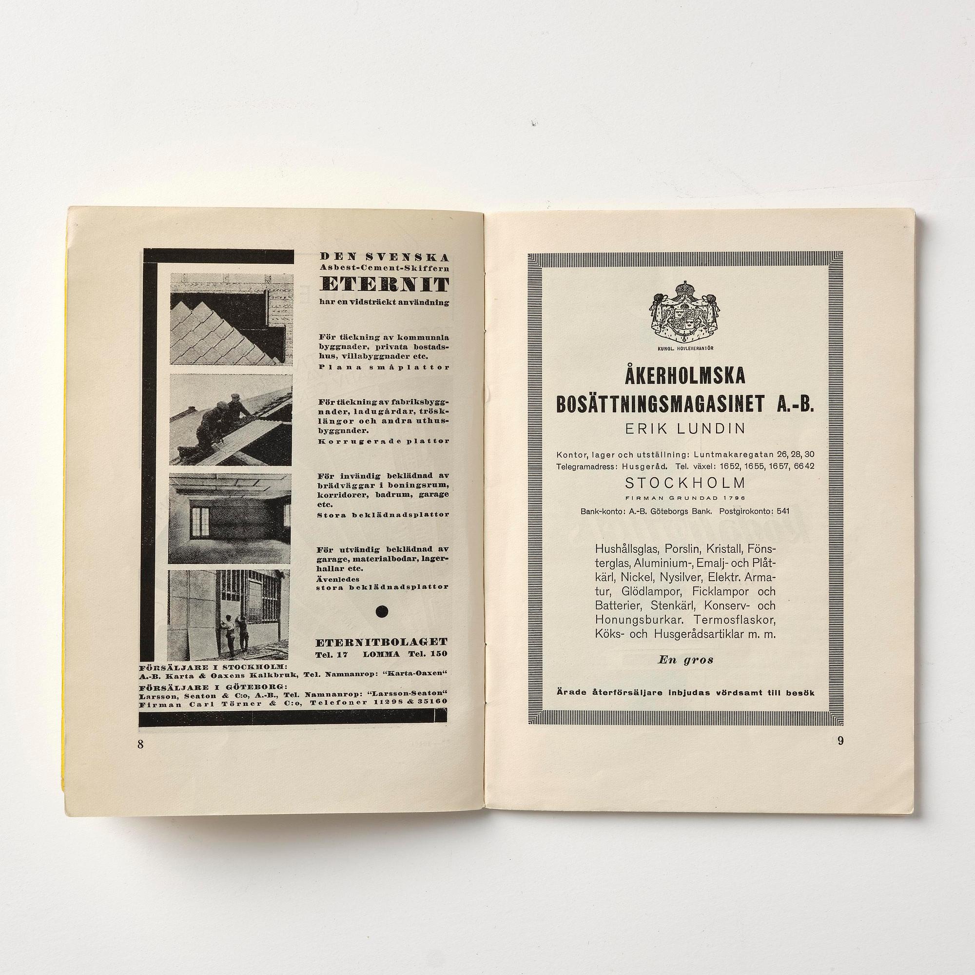 Stockholm Exhibition 1930, catalogue, brochures and souvenirs, six pieces.