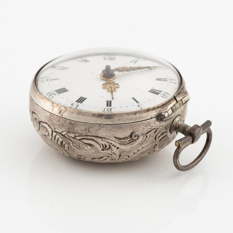 Lincke, Copenhagen, a silver case pocket watch, mid 18th century.