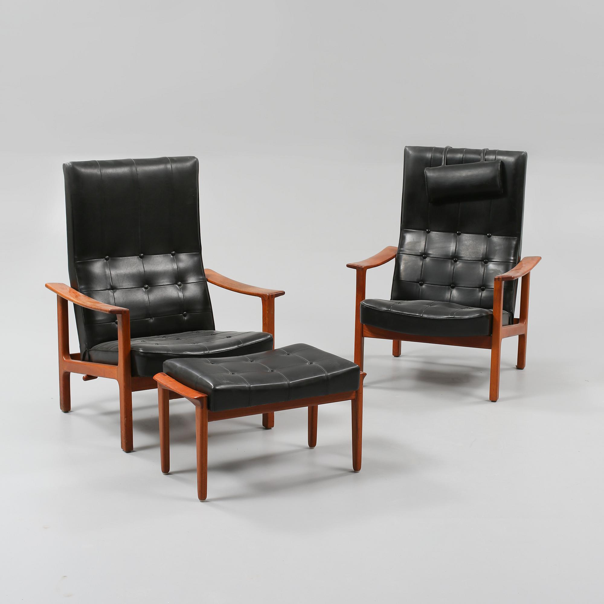 FÅTÖLJER, ett par, samt FOTPALL, Bröderna Andersson, 1900-talets andra hälft.