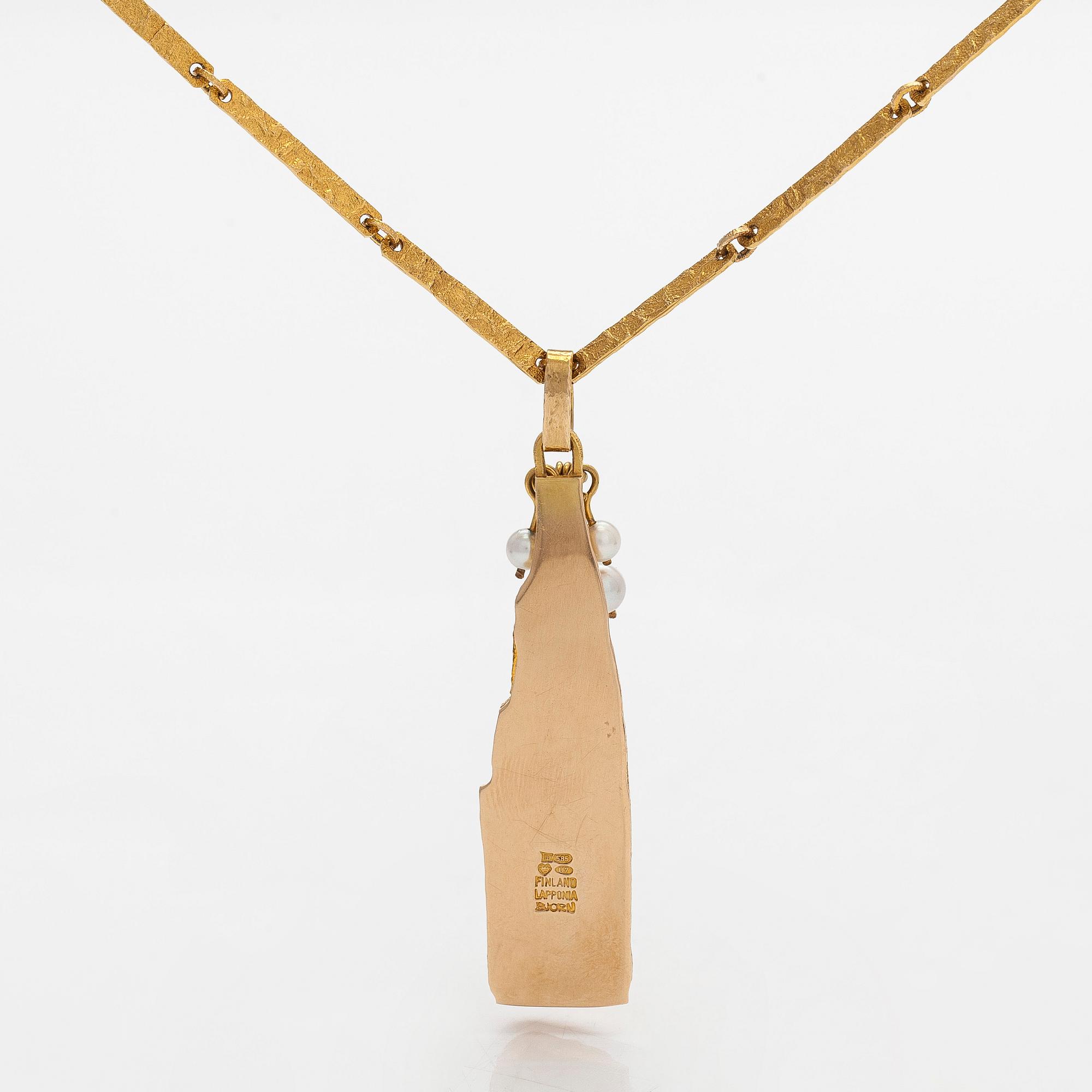 Björn Weckström, collier, "Guldträdet", 14K guld och odlade pärlor. Lapponia 1973.