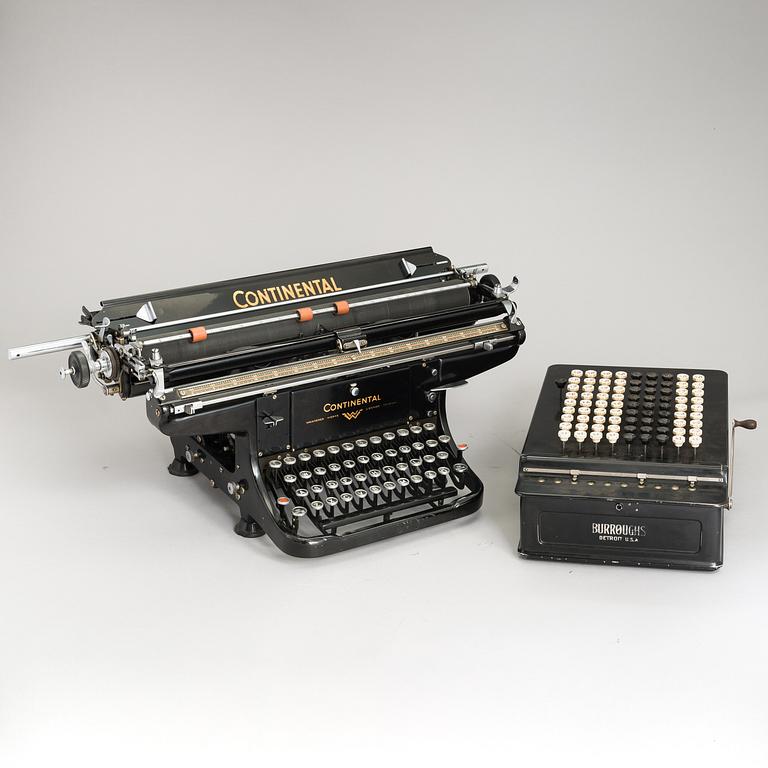 A Continental Ttypewriter and Burroughs calculator, first half of the 20th century.