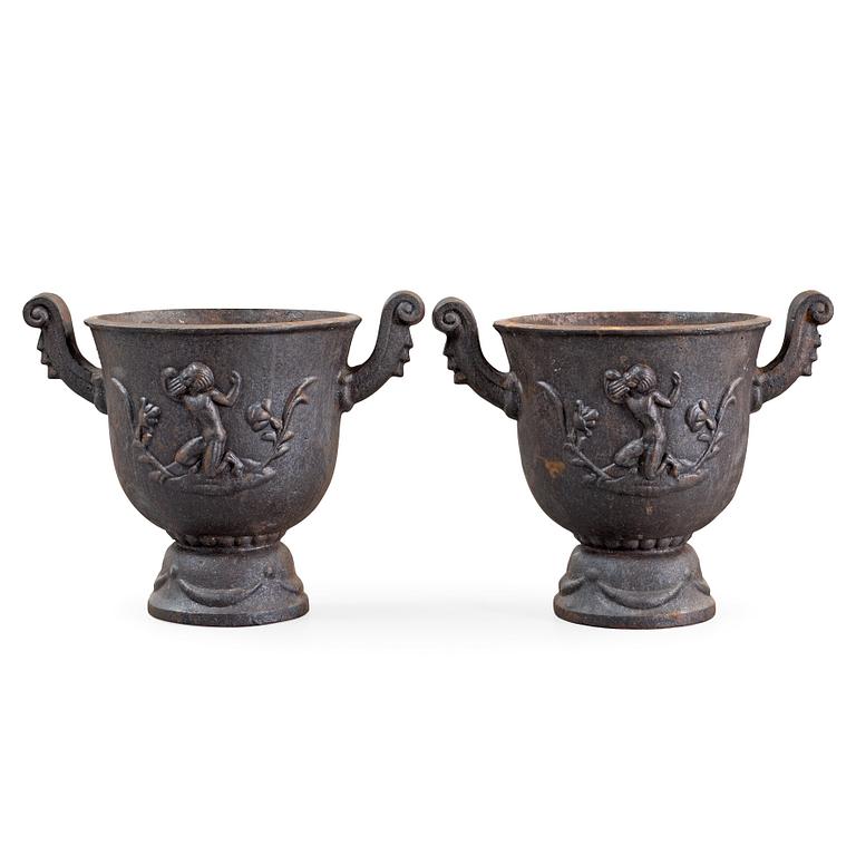 A pair of Ivar Johnsson 'Faun' cast iron jardinières, Näfveqvarn, Sweden.