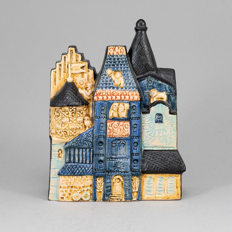 A Lisa Larson stoneware figure of a house, K-Studion, Gustavsberg.