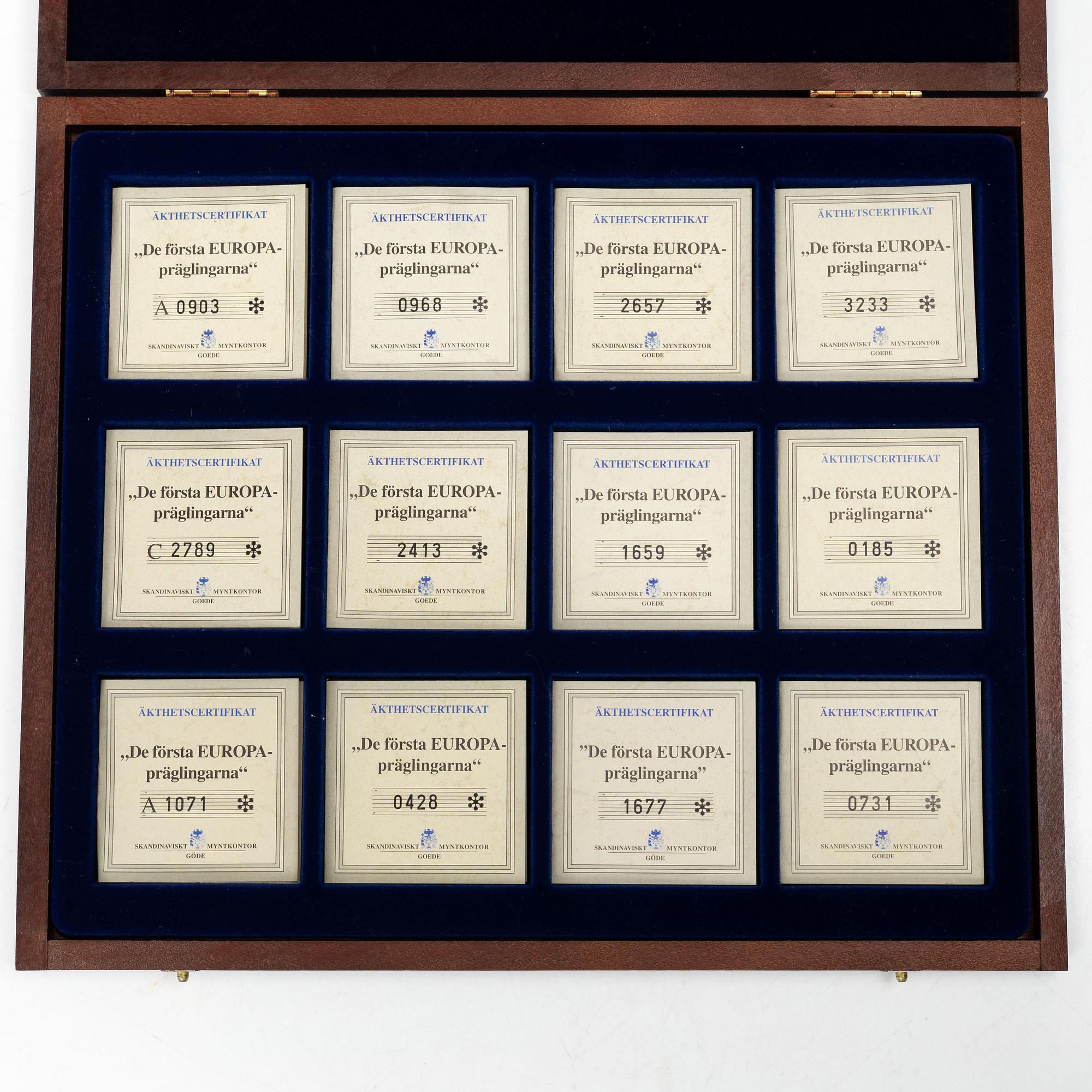 Silver coins, 11 pcs, .999 fine silver, “The First EUROPA Issues”, Skandinaviskt Myntkontor, Göde.