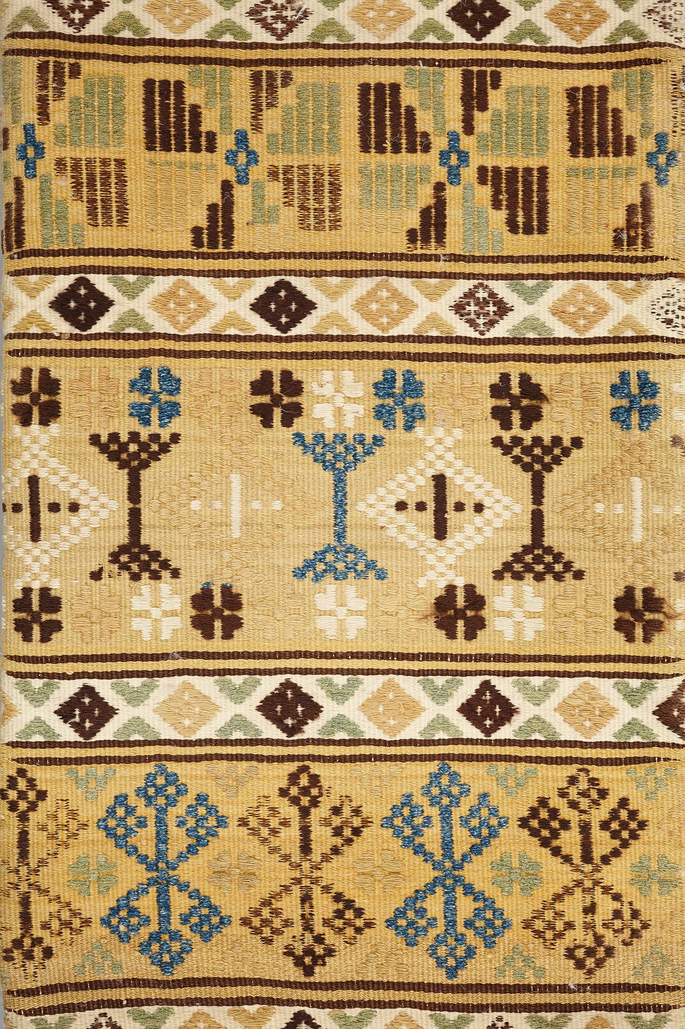 Åkdyna, krabbasnår, halvkrabba och rosengång, ca 47 x 115,5-116 cm, Skåne 1800-tal.