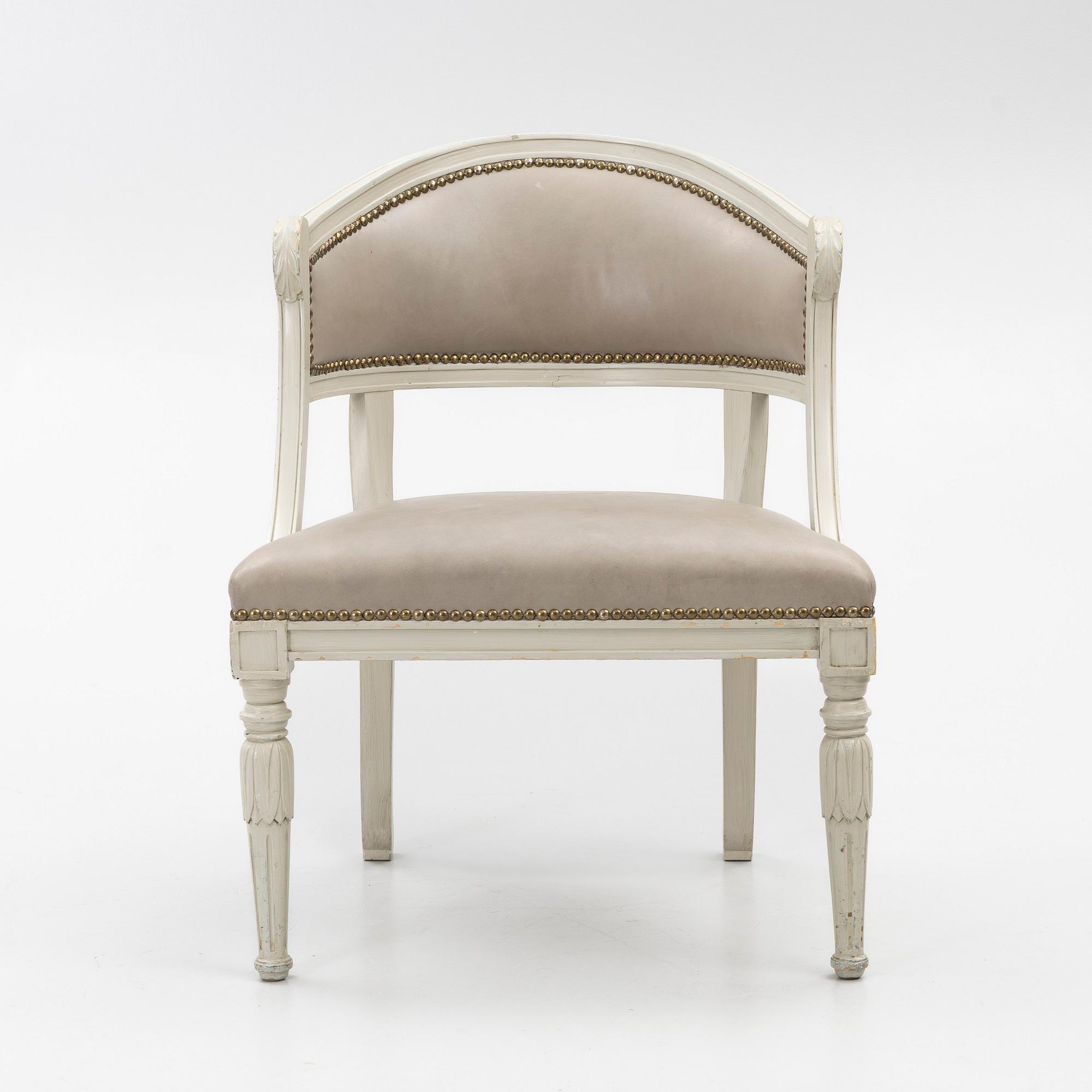 A late Gustavian style armchair, late 20th Century.