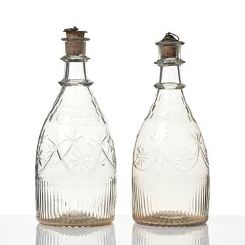 Flaskor, två stycken, glas, 1800-tal.