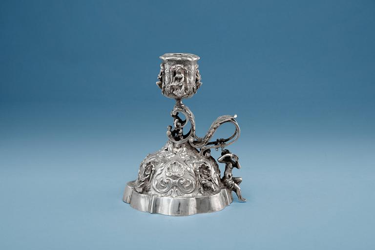 A CANDLEHOLDER, silver. Likely the Netherlands mid 1800 s. French import marks.